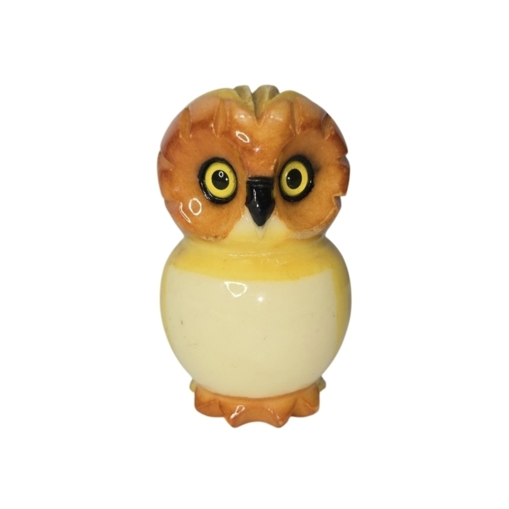 Vintage Alabaster Owl Figurine Hand Carved & Painted Made in Italy Ducceschi 4"